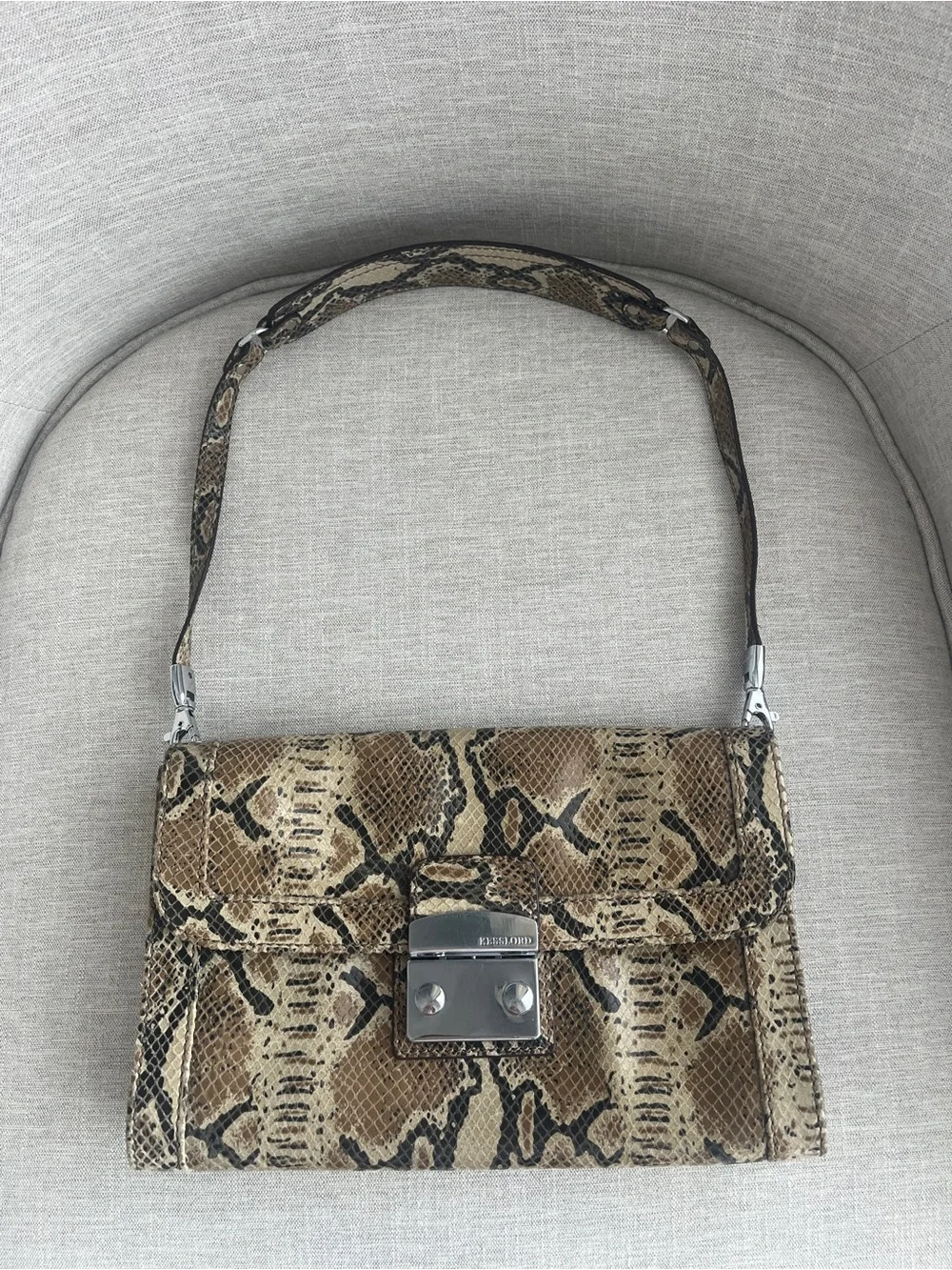 VTG Kesslord Y2K Python Embossed Baguette Shoulder Bag